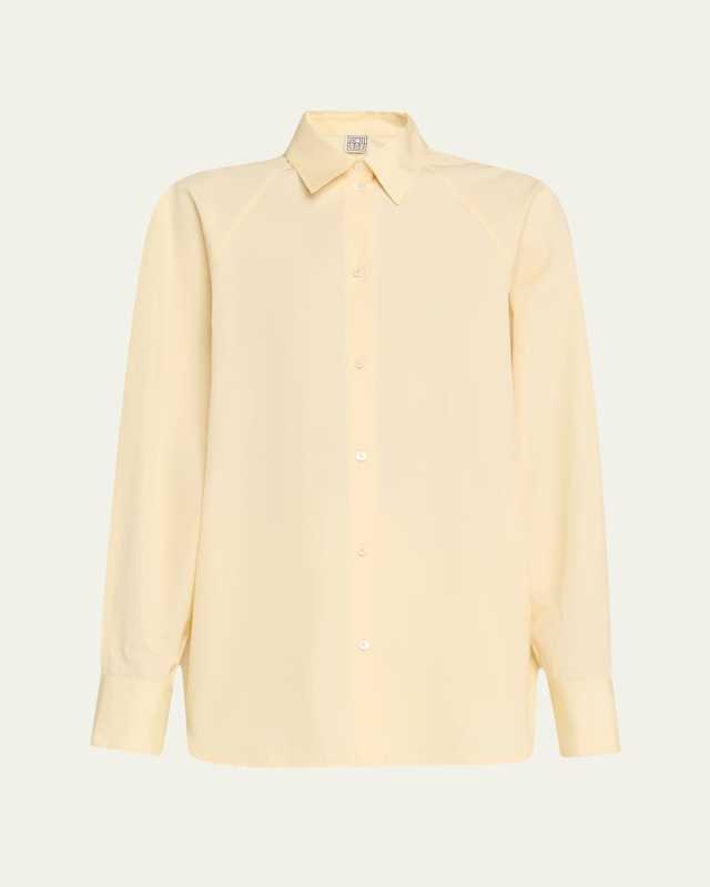 Raw-Edge Raglan-Sleeve Button-Down Shirt